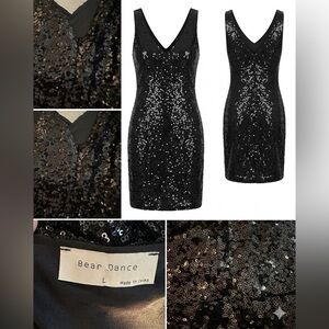 Bear Dance Sparkling Black Mini Dress